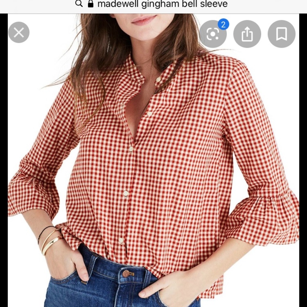 Madewell gingham bell sleeve top sz xs